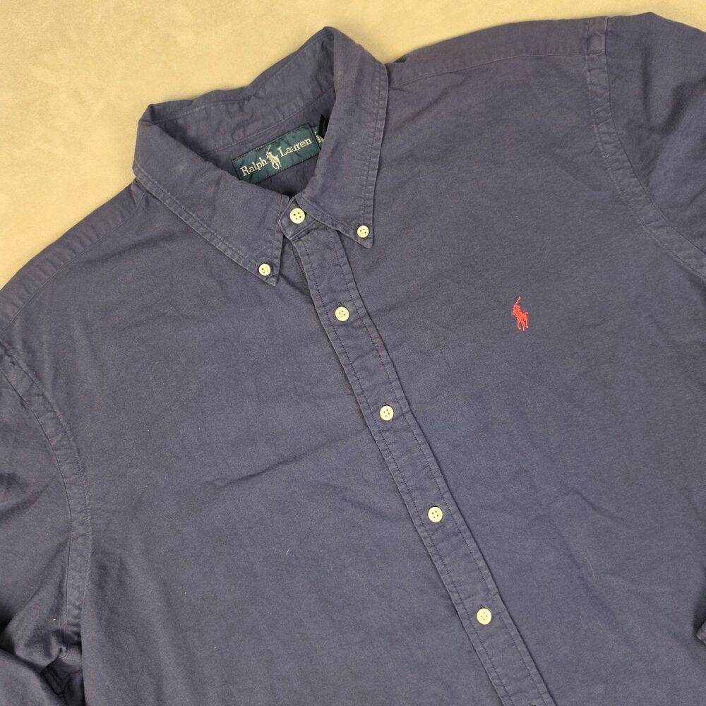 Ralph Lauren Shirt Mens XXL Navy Classic Fit Long Sleeve Collared Casual Oxford